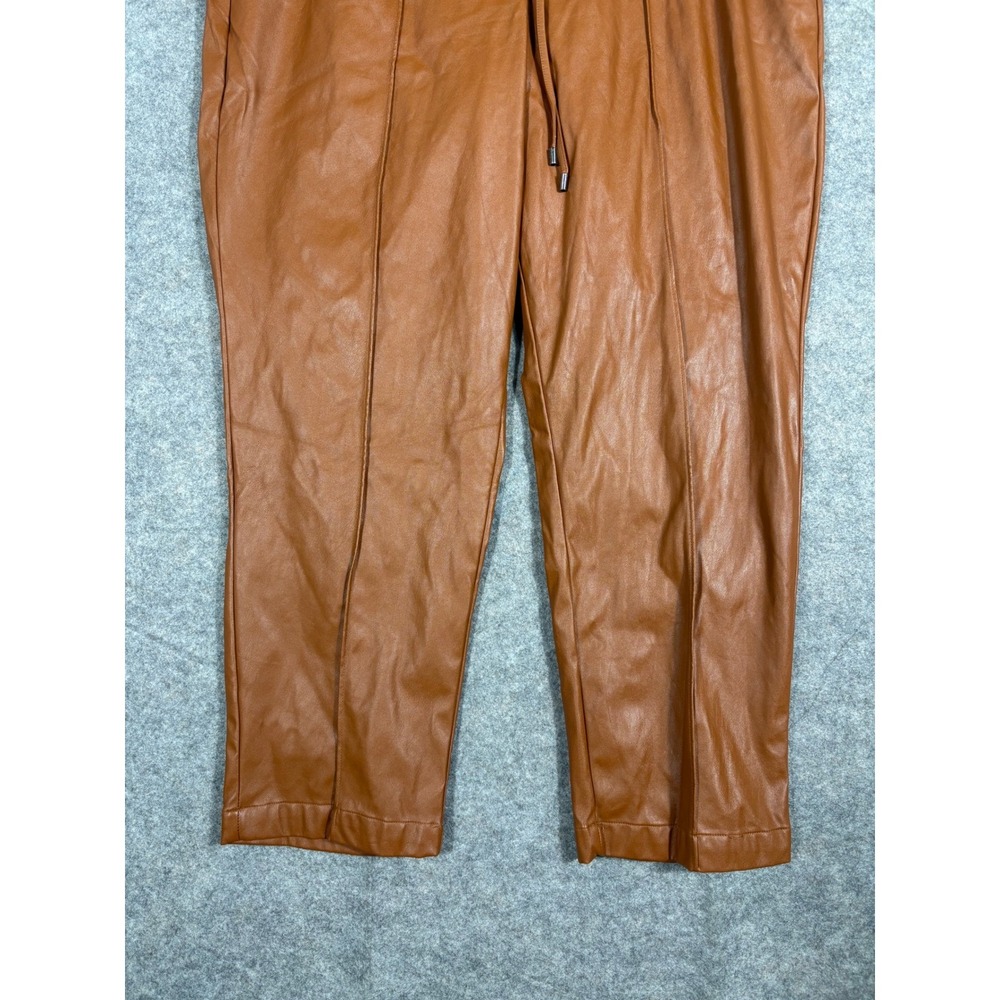 Nine West Womens Faux Leather Jogger Pants Brown Elastic Waist Drawstring XL - Picture 2 of 6